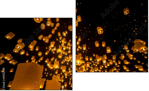 Loi Krathong and Yi Peng Festival, Chiangmai, Thailand  - Obraz dwuczęściowy, Dyptyk
