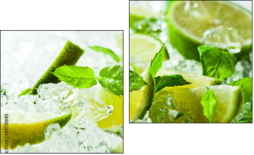lime and leaves of mint with ice  - Obraz dwuczęściowy, Dyptyk