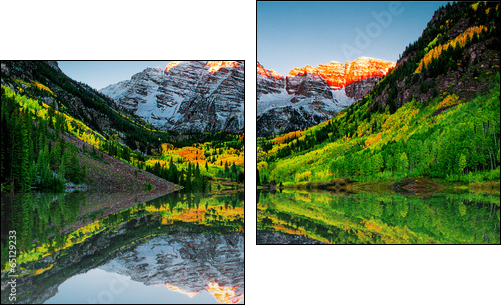 Sunrise at Maroon bells lake  - Obraz dwuczęściowy, Dyptyk