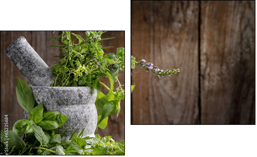herbs in mortar  - Obraz dwuczęściowy, Dyptyk