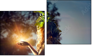 Fantasy girl taking magic light. Mysterious night scene  - Obraz dwuczęściowy, Dyptyk