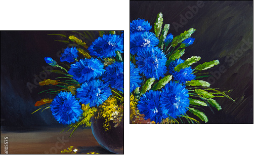 oil painting - still life, a bouquet of flowers, wildflowers  - Obraz dwuczęściowy, Dyptyk