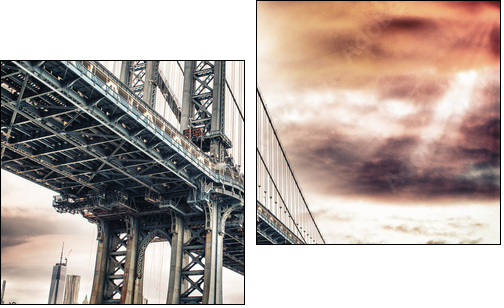 Dusk colors of the sky over magnificent Manhattan Bridge - Obraz dwuczęściowy, Dyptyk