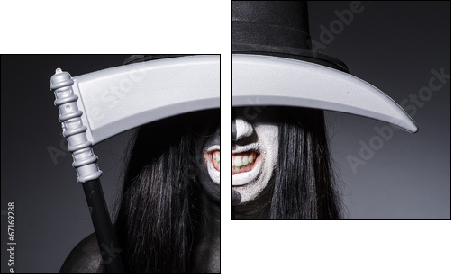 Woman in halloween concept with scythe  - Obraz dwuczęściowy, Dyptyk