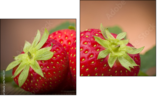 Fresh Strawberry close up on the wood  - Obraz dwuczęściowy, Dyptyk