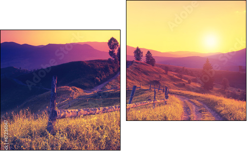 retro mountain landscape  - Obraz dwuczęściowy, Dyptyk