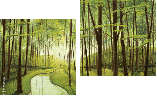 Dark green Forest  - Obraz dwuczęściowy, Dyptyk