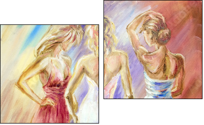 Beautiful women at the ball. Oil painting.  - Obraz dwuczęściowy, Dyptyk