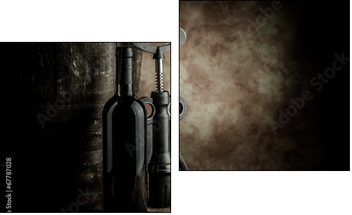 wine glass bottle and barrel  - Obraz dwuczęściowy, Dyptyk