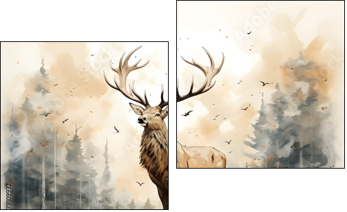 Masterful Brushstrokes: Juxtaposed Elk Painting in Minimalist Nature Study - Obraz dwuczęściowy, Dyptyk
