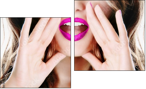 Attractive young sexy woman lady model girl telling a secret  - Obraz dwuczęściowy, Dyptyk