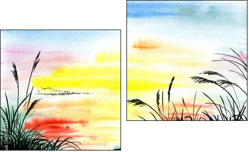 watercolor drawing landscape  - Obraz dwuczęściowy, Dyptyk