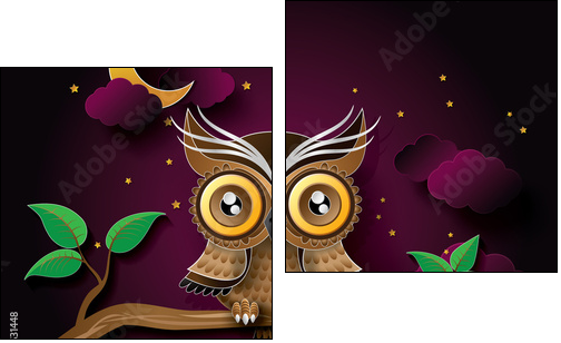 vector of owl and moon.  - Obraz dwuczęściowy, Dyptyk