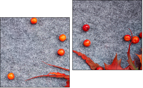 Autumn background . Rowan and leaves  - Obraz dwuczęściowy, Dyptyk