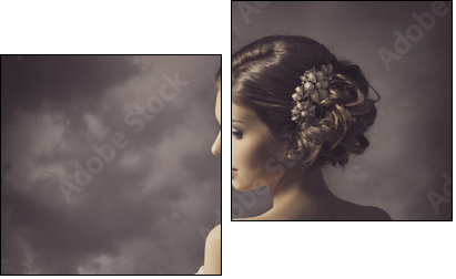 Woman sensual retro portrait, elegant  girl naked back  - Obraz dwuczęściowy, Dyptyk
