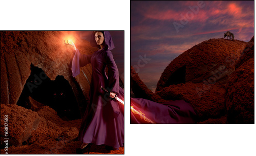 Beautiful sorceress in chocolate landscape  - Obraz dwuczęściowy, Dyptyk