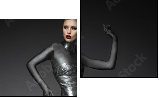 Fashion shot of a woman in a silver suit  - Obraz dwuczęściowy, Dyptyk