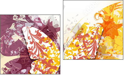 Grunge art background with butterfly made from swirls and ink sp  - Obraz dwuczęściowy, Dyptyk