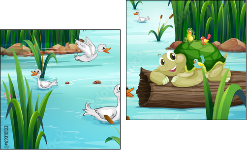 Animals and pond  - Obraz dwuczęściowy, Dyptyk
