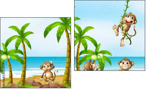 Monkey on beach  - Obraz dwuczęściowy, Dyptyk