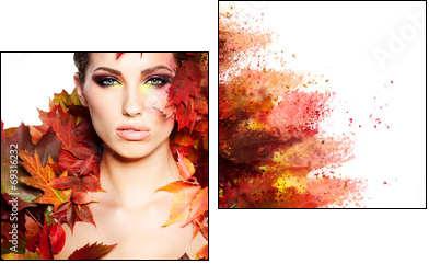 Autumn Woman portrait with creative makeup  - Obraz dwuczęściowy, Dyptyk