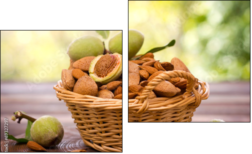 Fresh almonds in the basket  - Obraz dwuczęściowy, Dyptyk