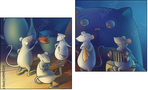 Cat gone from home, mice start dancing  - Obraz dwuczęściowy, Dyptyk