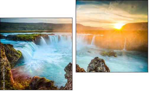 Iceland, Godafoss at sunset, beautiful waterfall, long exposure  - Obraz dwuczęściowy, Dyptyk