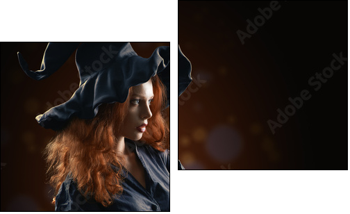 beautiful red-haired girl in the witch costume  - Obraz dwuczęściowy, Dyptyk