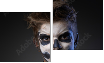 Teen with make-up of skull in black cloak unhappy  - Obraz dwuczęściowy, Dyptyk