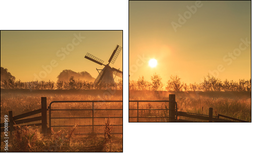 Fence and windmill in the Dutch countryside.  - Obraz dwuczęściowy, Dyptyk