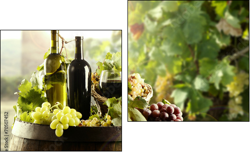 Wine with cask and vineyard  - Obraz dwuczęściowy, Dyptyk