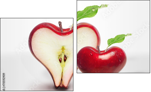 Red Apple heart love with slices two  - Obraz dwuczęściowy, Dyptyk