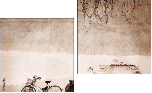 Rowery w sepii – widokówka z dzieciństwa - Obraz dwuczęściowy, Dyptyk