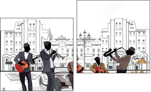 Series of street views with musicians  - Obraz dwuczęściowy, Dyptyk