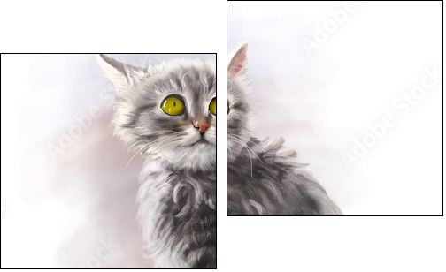 Adorable fluffy kitten, pet, cat animal paint  - Obraz dwuczęściowy, Dyptyk