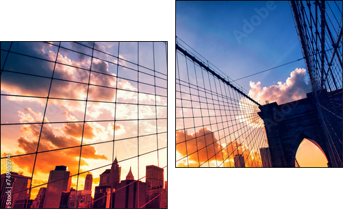 Brooklyn Bridge and Manhattan at sunset  - Obraz dwuczęściowy, Dyptyk