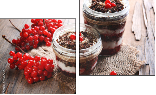Delicious dessert in jars on table close-up  - Obraz dwuczęściowy, Dyptyk