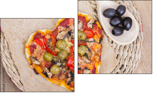 heart shaped pizza  - Obraz dwuczęściowy, Dyptyk