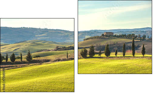 Artistic Tuscan landscape with cypresses, wavy fields and house  - Obraz dwuczęściowy, Dyptyk