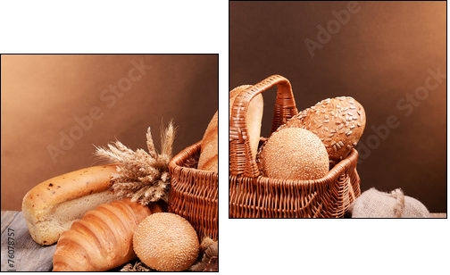 Different bread on table on brown background  - Obraz dwuczęściowy, Dyptyk
