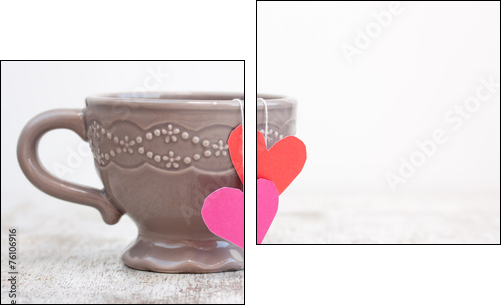 cup with heart shaped tea bag  - Obraz dwuczęściowy, Dyptyk