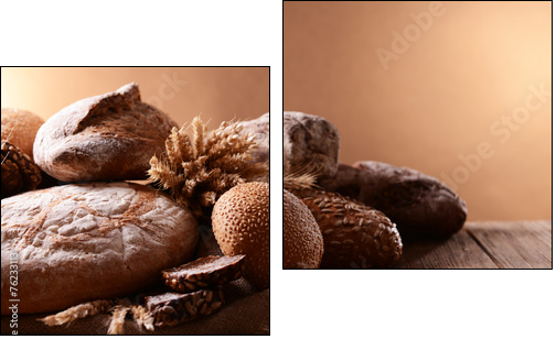 Different bread on table on brown background  - Obraz dwuczęściowy, Dyptyk