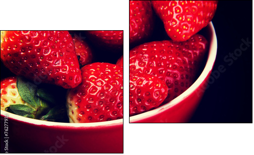 Fresh red strawberries in a bowl.  - Obraz dwuczęściowy, Dyptyk