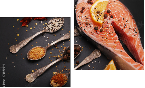 Fresh salmon and spices  - Obraz dwuczęściowy, Dyptyk