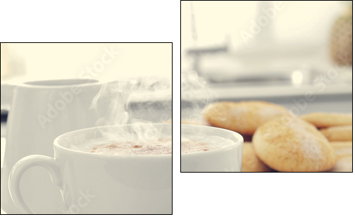 cappuccino and biscuits on the kitchen table  - Obraz dwuczęściowy, Dyptyk