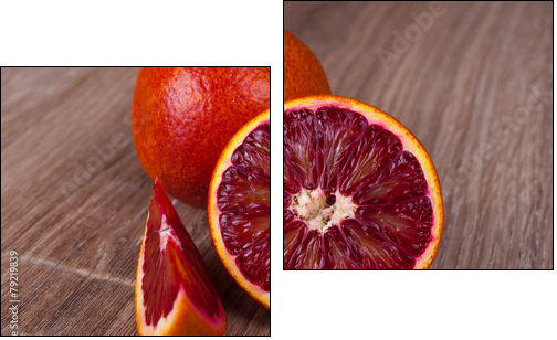 red blood sicilian orange whole, half and wedge  - Obraz dwuczęściowy, Dyptyk