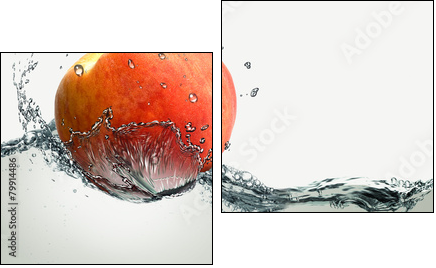 Ripe peach and splashes of water. - Obraz dwuczęściowy, Dyptyk