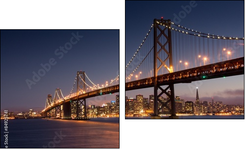 Dusk over San Francisco-Oakland Bay Bridge and San Francisco Skyline. Yerba Buena Island, San Francisco, California, USA. - Obraz dwuczęściowy, Dyptyk
