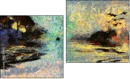 Vivid Swirling Painting of Islands Sunset or Sunrise - Obraz dwuczęściowy, Dyptyk
